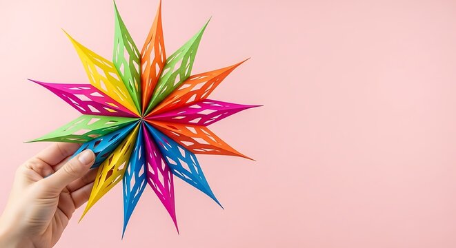 Hand holding a colorful paper fiesta star decoration