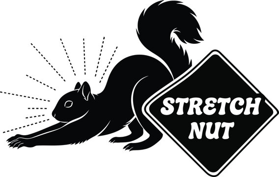 Black squirrel stretching next to sign diamond shaped sign