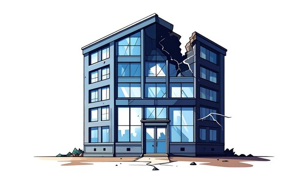 Damaged multi-story building with broken windows and walls