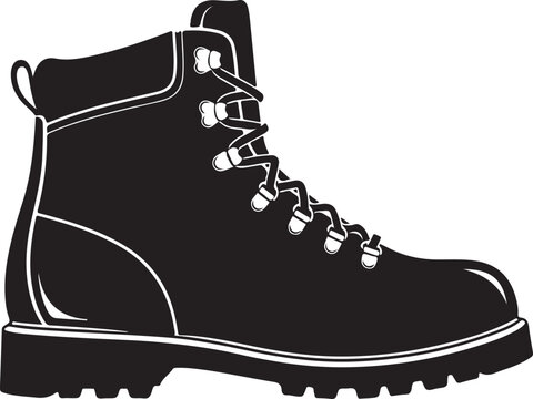 Black hiking boot with white outlines shoe