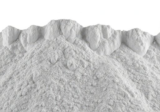 A pile of white powder with a rough texture and a mountainous shape against a plain background