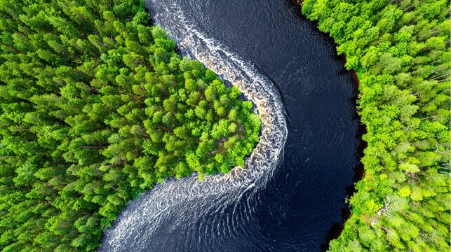 meander. Aerial view of a river making a sharp turn, water eroding the outer bank. ESG reports, sustainability campaigns, designed for environmental awareness campaigns, used by chefs.