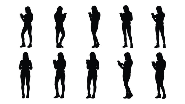 A collection of black silhouette figures depicts people engrossed in their mobile phones