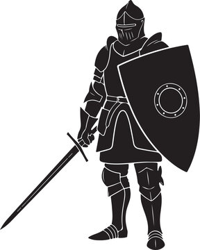 Black knight holding sword and shield armor white