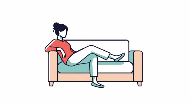 A person relaxes on a couch, reclined with legs extended, appearing at ease