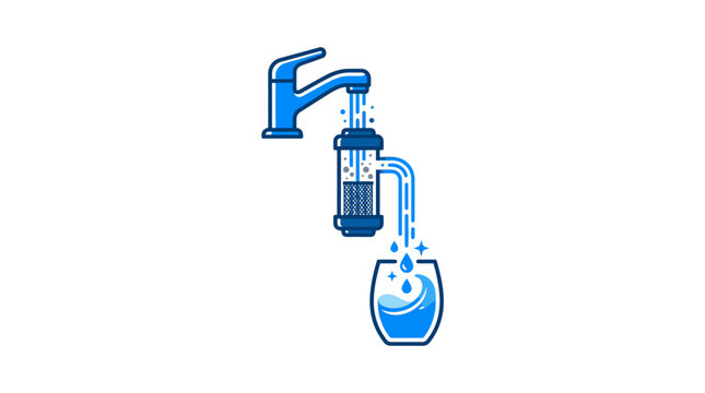 Water Filter System Diagram in Blue