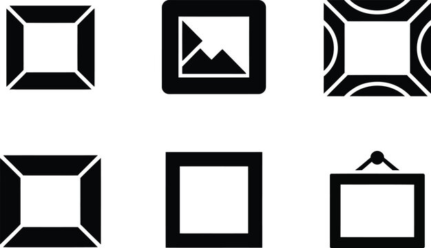 Six Black Icons of Frames and Picture Borders square rectangle