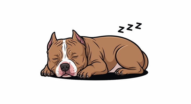 A brown and white dog sleeps peacefully, with Zzz's floating above