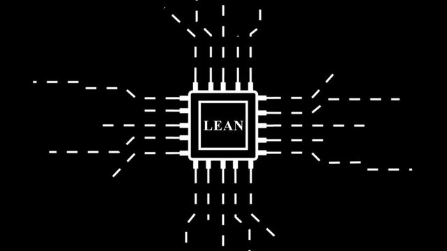 A stark white on black depiction shows a microchip with the letters alen prominently displayed in its center amidst connecting lines high quality professional. Motion graphics of concept. 4k video