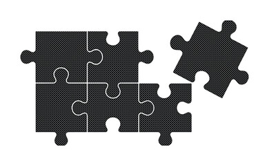 Fototapeta premium Black jigsaw puzzle vector with missing piece, minimalist puzzle elements for business strategy, 5 interlocking puzzle pieces on white background
