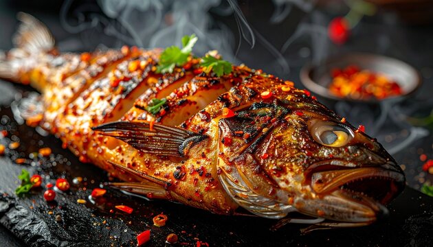 Spicy Grilled Fish. Charred whole fish with bold chili glaze, inspired by Indonesian ikan bakar.