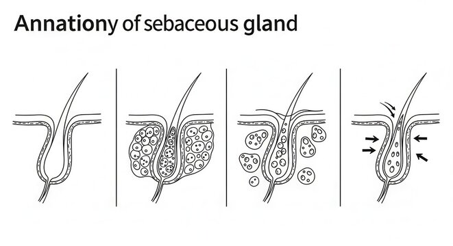 Sebaceous Gland Anatomy and Function: Diagram of Skin Pore and Oil Production Cycle