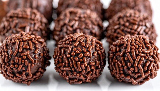 Brigadeiro Closeup. Rich chocolate brigadeiro with crunchy sprinkles, a famous Brazilian dessert often served at celebrations.
