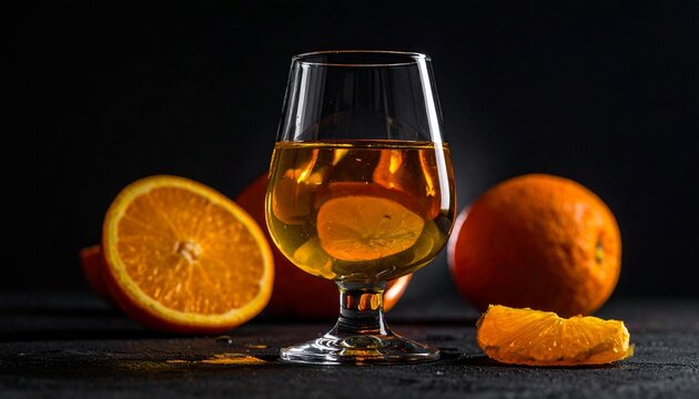 Brandy snifter. Warm amber brandy in a classic snifter with citrus accents.