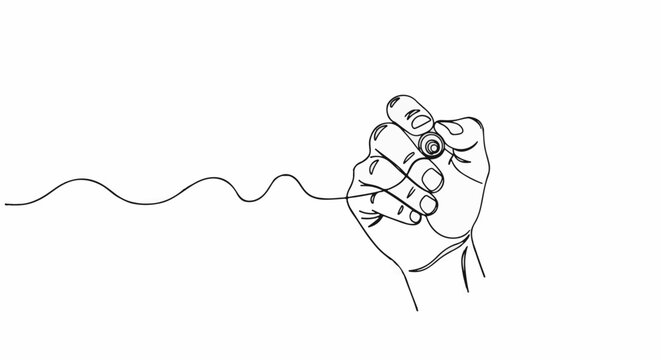 Line drawing of a hand holding a spinner and creating a wavy line