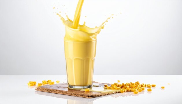 Mango Lassi Splash. Rich mango lassi splash in a clean white setup, inspired by traditional Indian refreshment.
