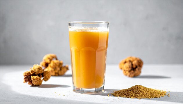 Mango Juice. Bright mango drink in a minimalist glass, inspired by tropical South Asian refreshment.