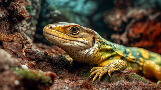 exotic lizard resting on rock