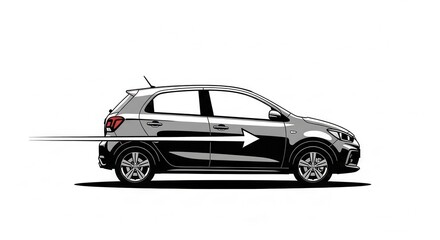Obraz premium Modern Hatchback Car in Motion with Speed Lines and Arrow Illustration