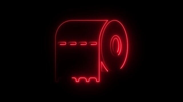 Glowing neon line toilet paper roll icon animation. Neon purple toilet paper icon 4K motion graphic animation on clack background. 4k video animation