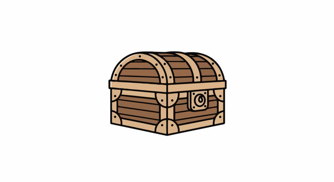 A simple, cartoon-style wooden chest with a locked latch and metal accents