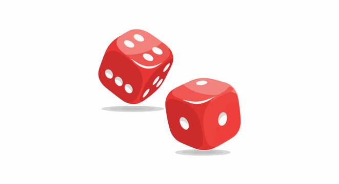 Two red dice with white pips on a white background