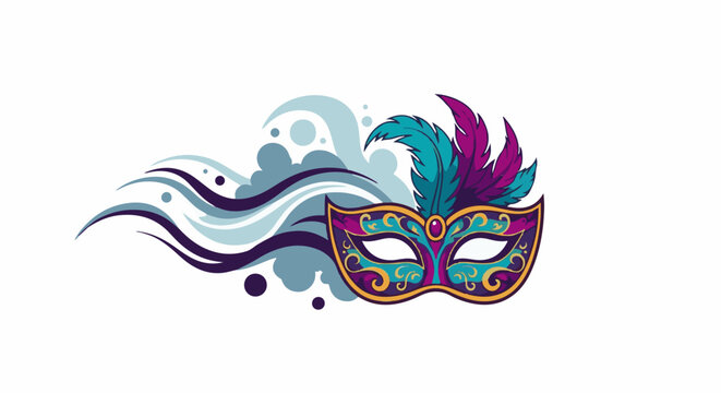 Colorful ornamental mask with feathers and flowing abstract shapes