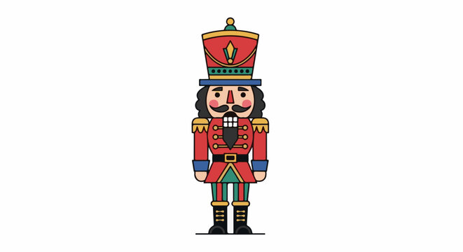 Stylized illustration of a festive nutcracker soldier in a red uniform