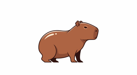 Fototapeta premium A simple brown capybara is depicted standing, facing right in a cartoon style