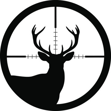 hunting, deer, buck, rifle scope, wildlife, vector icon