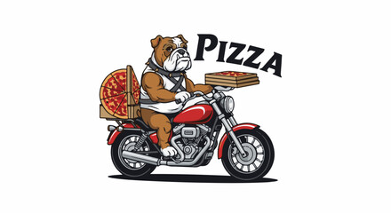 Obraz premium Bulldog on a motorcycle carrying pizza