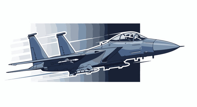 A pixelated illustration of a fighter jet in mid-flight, leaving trails