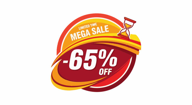 Discount offer sign with hourglass graphic