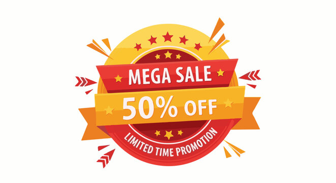 Vibrant sale banner announcing a 50% off mega sale and limited time promotion