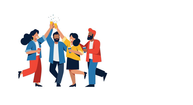 Group of diverse friends celebrating and cheering together.