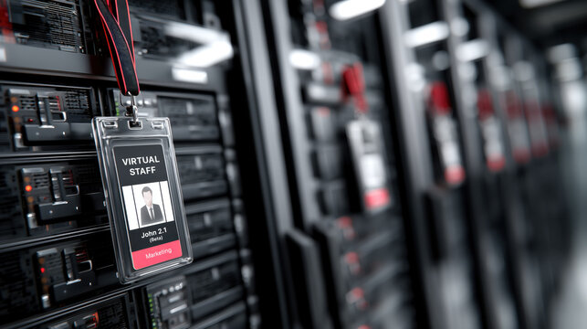 Secure server rack inside data center displaying identity badge for ai agent network access control feeling serious and protected professional environment