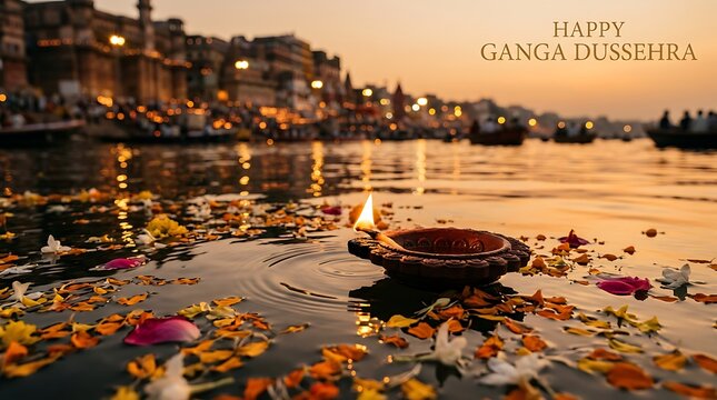 Floating Diya on Ganges River for Ganga Dussehra Festival