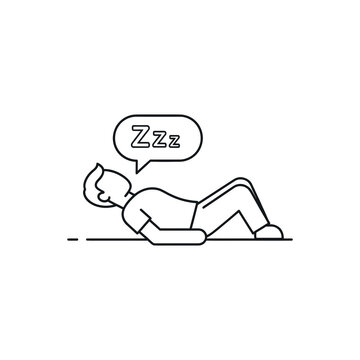 A person is sleeping peacefully on the floor with a speech bubble indicating they are dreaming.