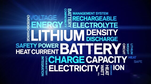 Lithium Battery animated word cloud-text design animation tag kinetic typography seamless loop.