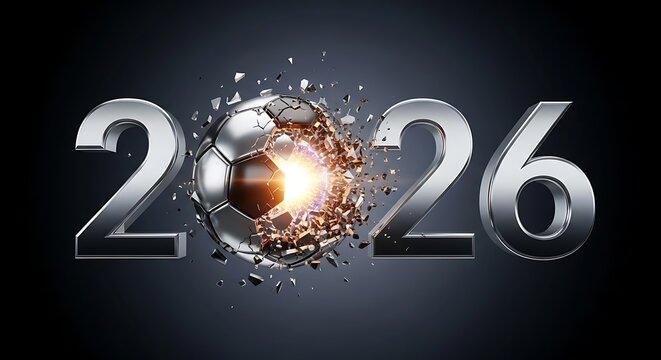 Soccer ball exploding in world cup 2026, FIFA World Cup 2026, World Cup, World Cup 2026 with Soccer Ball, Vibrant Stadium, International Flags, Global Football Celebration