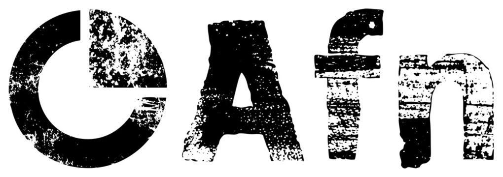 Bold black logo with textured, weathered typography, stylized letters C, A, f, n, distressed graphic design, vintage aesthetic, isolated vector lettering.