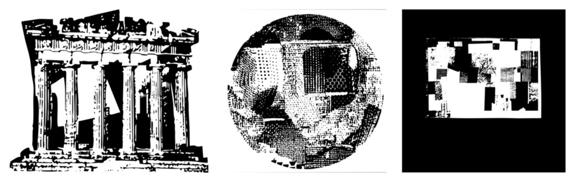 Classical Greek temple ruins, Doric columns, Ionic capitals, entablature, classical architecture, ancient ruins, stone sculpture, historical landmark.