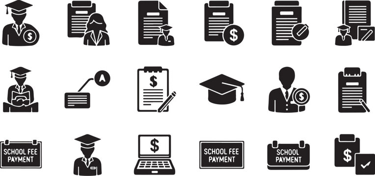 Education and finance icons in black and white format