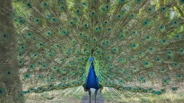 Majestic Peacock Displaying Its Vibrant Plumage Outdoors
