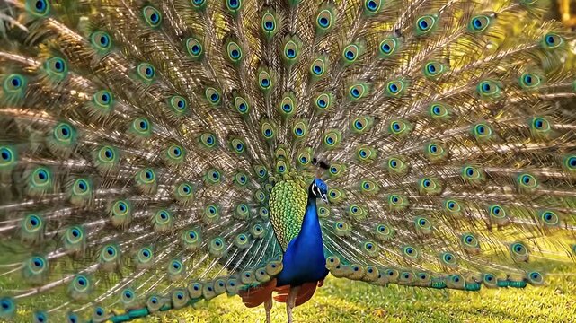 Majestic Peacock Displaying Its Vibrant Plumage in Sunlight