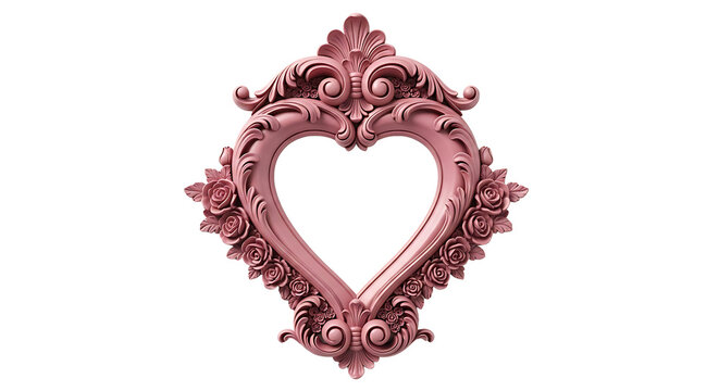 A pink heart shaped frame with ornate designs PNG isolated on transparent background