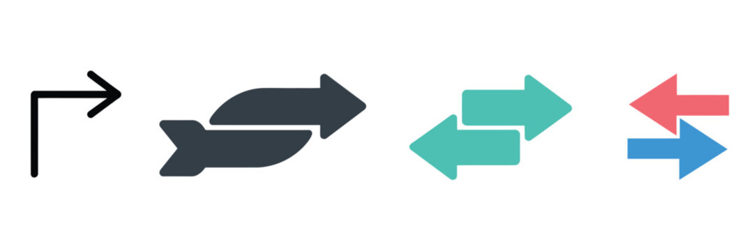 Double Arrow Icons Flat Direction Navigation Movement Flow Transfer Exchange Vector Illustration Collection Isolated Background