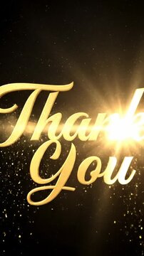 Elegant gold thank you text on a dark textured background with floating glitter creating a premium gratitude title for celebration invitations brand messages and seasonal greetingsthank you