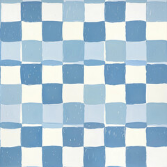 Fototapeta premium Hand-Painted Blue & White Checkerboard Seamless Pattern