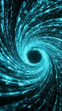 Glowing cyan energy lines swirl in layered motion over black creating a futuristic abstract background for AI data flow and digital sciencecyan